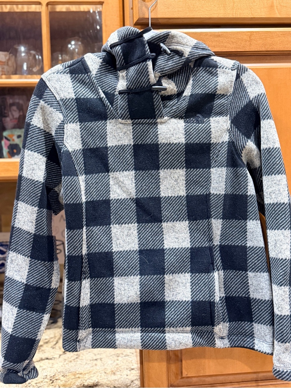 The North Face Black and White Plaid Cowl Neck Sweater